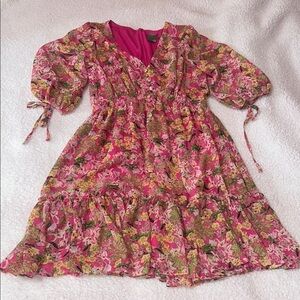 Sun Dress Taylor Pink and Brown Casual V-neck Sundress